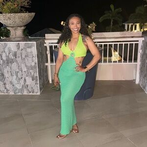 Two-Tone Green Crochet Halter Dress